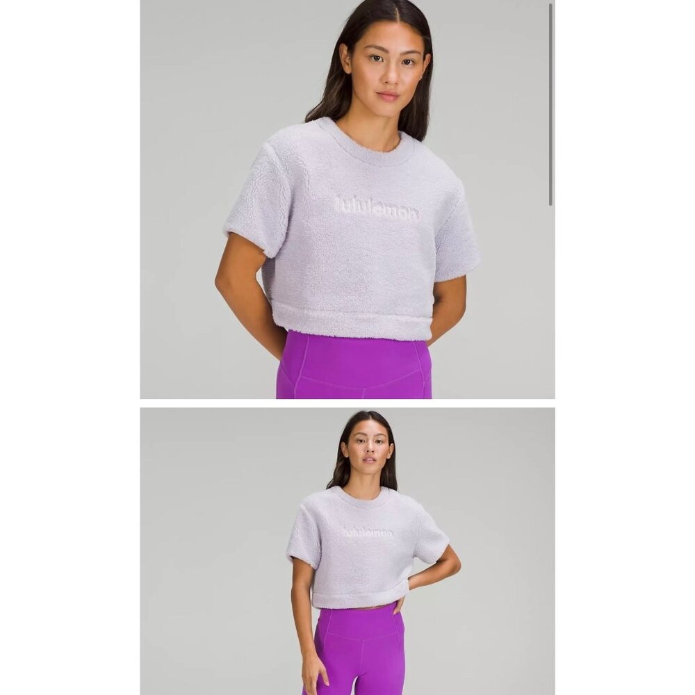 Lululemon texture fleeced embroidered logo purple sweater shirt sz 2